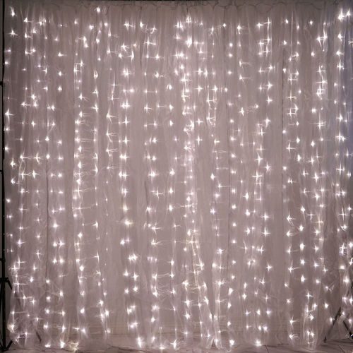 W01-000-009-02 White Sheer Organza & White Led Lights Photography Backdrop - 18Ftx9Ft
