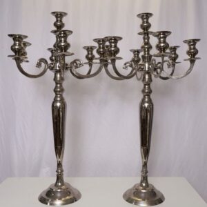 W02-000-001.jpg 33" Silver Metal 4 Arm Candelabra Votive Candle Holder, Flower Vase Bowl