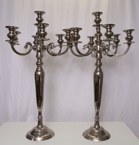 33" Silver Metal 4 Arm Candelabra Votive Candle Holder, Flower Vase Bowl