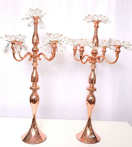 Rose Gold 5 Arm Metal Taper Candle Holder Candelabra Stand