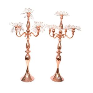 Rose Gold 5 Arm Metal Taper Candle Holder Candelabra Stand