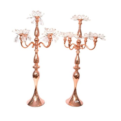 Rose Gold 5 Arm Metal Taper Candle Holder Candelabra Stand