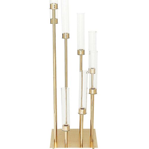 42" Gold 8 Arm Cluster Taper Candle Holder With Clear Glass Shades