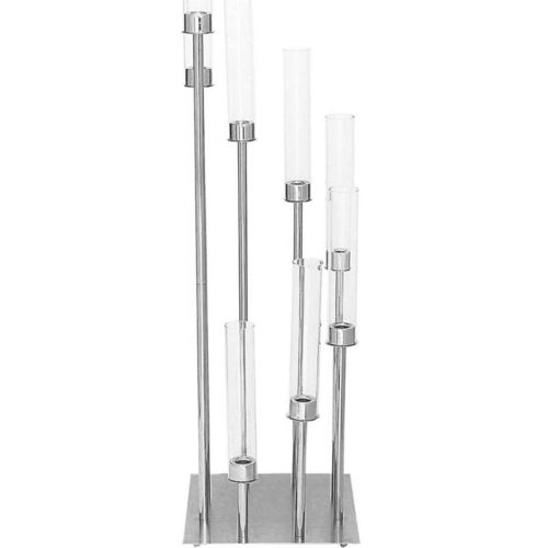 42" Silver 8 Arm Cluster Taper Candle Holder With Clear Glass Shades