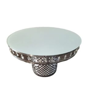 Lux Crystal Lotus Design With Glass Top 6 Foot Round Dining Table - Silver