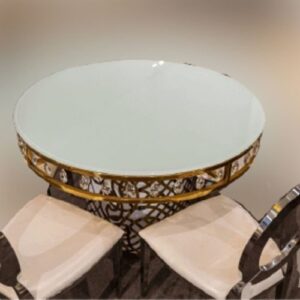 Lux Crystal Lotus Design With Glass Top 6 Foot Round Dining Table - Gold