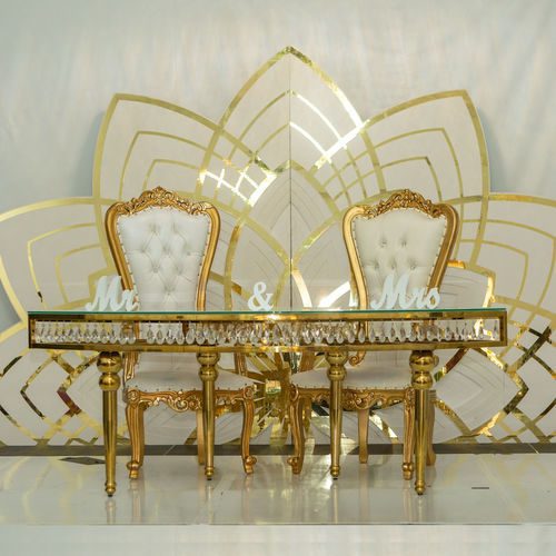 Curved Serpentine Imperial Gold And Crystal Glass Top Sweetheart Or Dining Table