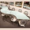 Serpentine Dining Table - Imperial Gold And Crystal Chandelier Glass Top