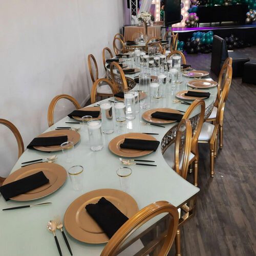 Serpentine Dining Table - Imperial Gold And Crystal Chandelier Glass Top