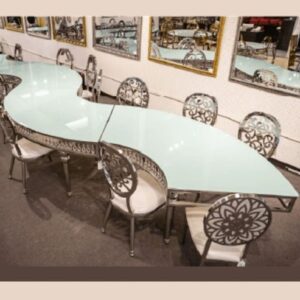 Serpentine Dining Table - Imperial Gold And Crystal Chandelier Glass Top