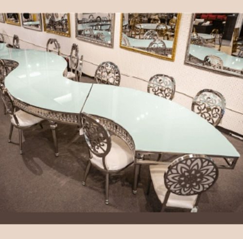 Serpentine Dining Table - Imperial Gold And Crystal Chandelier Glass Top