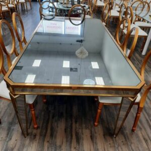 W06-000-010.jpg Gold Frame Rectangular Dining Table With Mirror Glass Or Wooden Top - 8 X 4 Feet