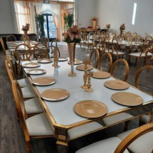W06-000-015.jpg Gold Frame Rectangular Dining White Mirrored Vinyl Table - 8 X 4 Feet