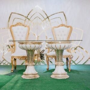 2 Head Tablesetters W/Glass Topper -Gold