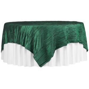 W08-000-010.jpg 85"X85" Square Accordion Crinkle Taffeta Table Overlay Topper - Emerald Green