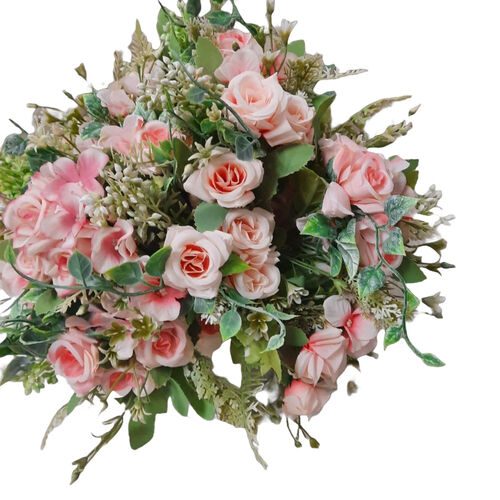 Pink Roses With Blossom Hydragen Green