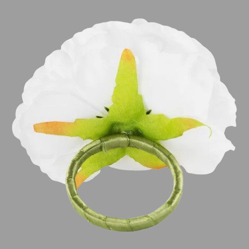 W08-000-019-2 Silk Peony Flower Napkin Ring Holder - White